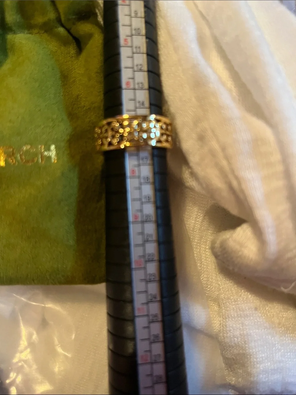 Tory Burch Gold Logo Filigree Band Ring